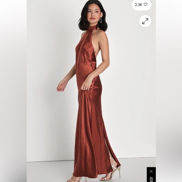 Lulus Dresses & Skirts - Lulus Love in Your Life Rust Brown Satin Halter Maxi Dress size XS NEW